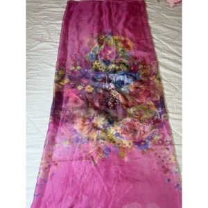 Sheer Floral Scarf Shawl Pink Purple Boho Wrap Lightweight Oversized